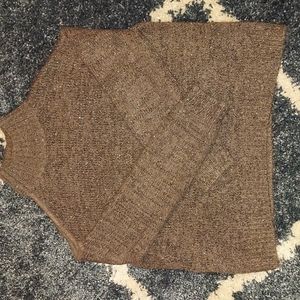 Brown sparkle mock turtleneck sweater with R side cold shoulder